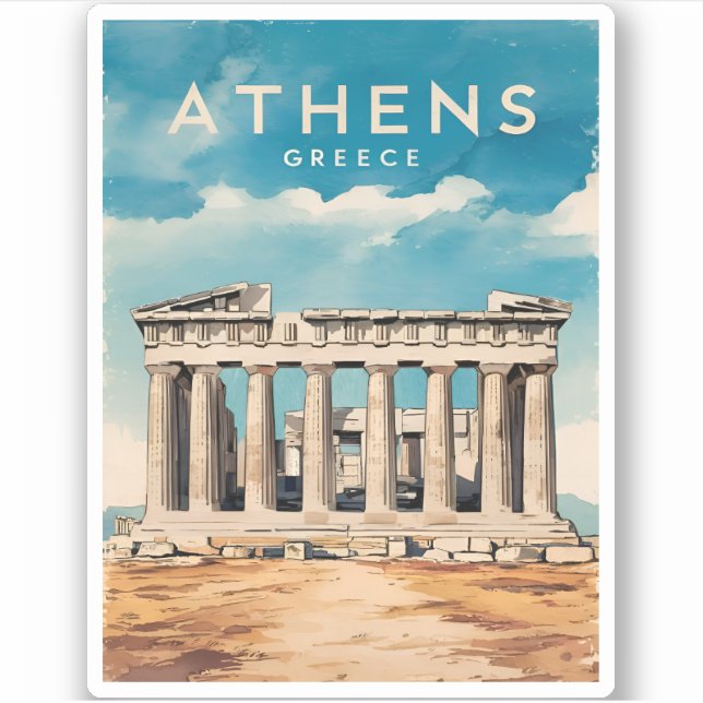 Adesivo Retro do Partenon da Grécia de Atenas viagens vint (Frente)