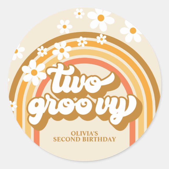 Adesivo Retro Dois GroovY Rainbow Brown Orange Birthday (Frente)