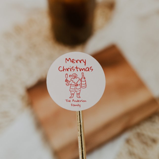 Adesivo Retro Drawn Red Santa Claus Merry Christmas (Criador carregado)