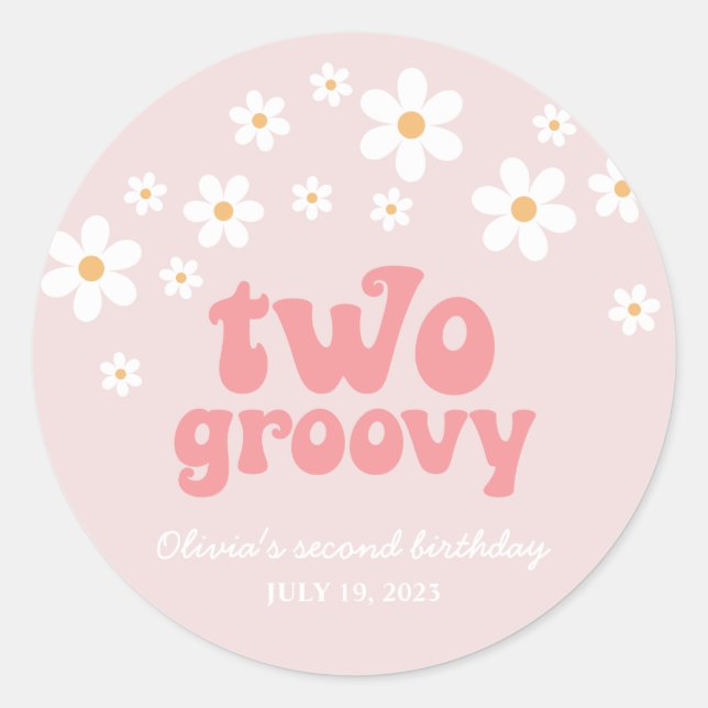 Adesivo Retro duas flores groovy boho segundo aniversário (Frente)