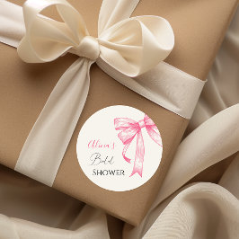 Adesivo Retrô Elegante Coquete Rosa com Laço Chá de Bebê d