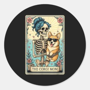 Adesivo Retro Engraçado Corgi Mãe Tarot Card Skeleton Hall
