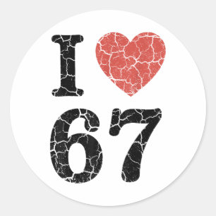 Adesivo Retro Eu Amo 67 Coração Número 67 Piada Engraçada