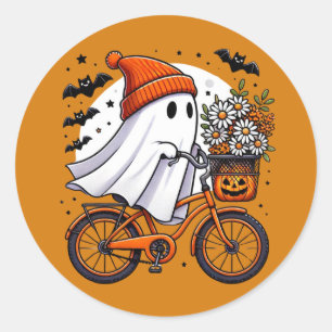Adesivo Retro Fantasma no Halloween de Bicicleta