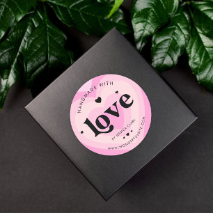 Adesivo Retro Feito à Mão com Amor Rosa Camadas Coração Fo