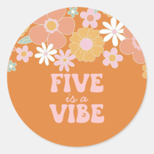 Adesivo Retro Floral Five is a Vibe 5º aniversário