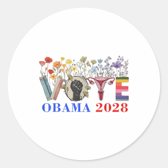 Adesivo Retro Floral Obama 2028 (Frente)