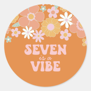 Adesivo Retro Floral Seven é uma Vibe de 7º aniversário