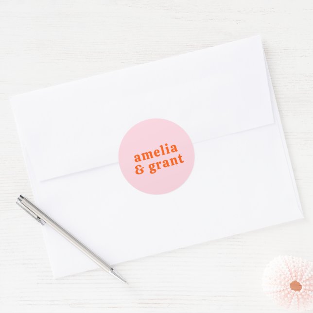 Adesivo Retro Font Orange e Pink Modern Weding (Envelope)