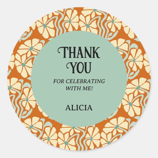 Adesivo Retro Funky Groovy Boho Botânico Aniversário (Frente)