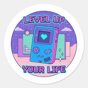 Adesivo Retro Gamer Level Up - Desenho Arte Pixel 
