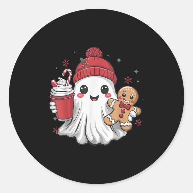 Adesivo Retro Ghost Beanie Christmas Holiday Xmas Coffee G (Frente)