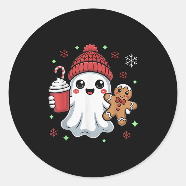 Adesivo Retro Ghost Beanie Christmas Holiday Xmas Coffee G (Frente)
