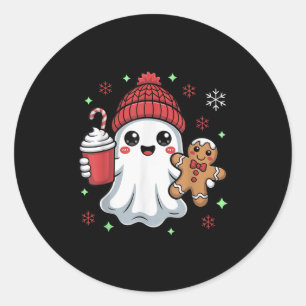Adesivo Retro Ghost Beanie Natal Férias Xmas Café G