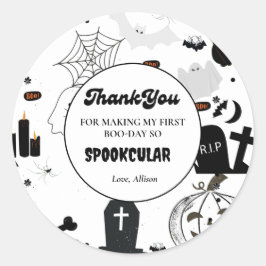 Adesivo Retro Grooven Halloween Primeiro aniversário Obrig