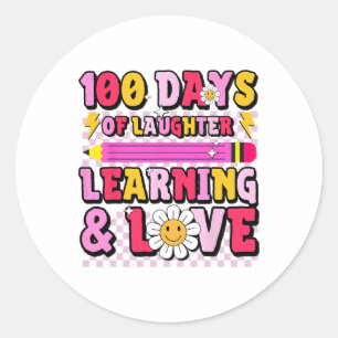 Adesivo Retro Groovy 100 Dias De Aprendizado Escolar E Amo