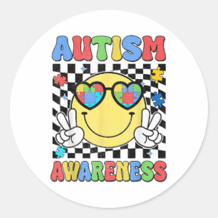 Adesivo Retro Groovy Autismo Consciência Hippie Smile Face