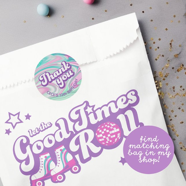 Adesivo Retro Groovy Birthday Obrigado (Criador carregado)