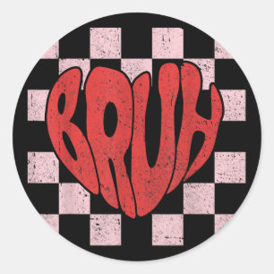 Adesivo Retro Groovy Checkered Bruh Heart Dia de os namora