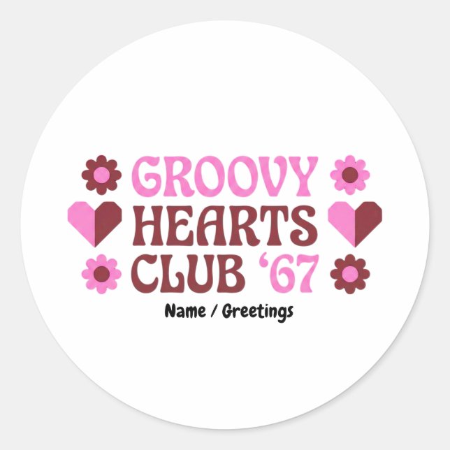 Adesivo  Retro Groovy Hearts Club '67 Pink Brown Valentine (Frente)