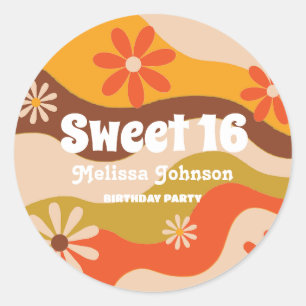 Adesivo Retro Groovy Hippie Flower Sweet 16 Aniversário
