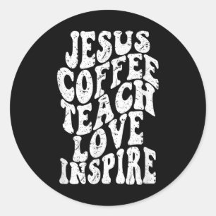 Adesivo Retro Groovy Jesus Café Ensina Amor Inspira Divert