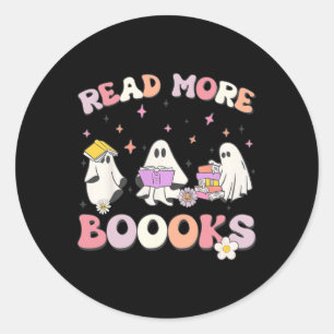Adesivo retro Groovy Leia mais livros Ghost Boo ghoul engr