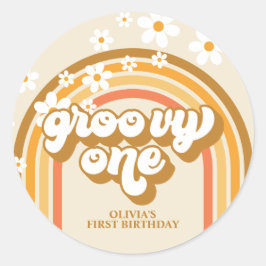 Adesivo Retro Groovy One Rainbow Brown Orange Birthday