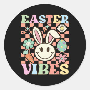 Adesivo Retro Groovy Páscoa Vibes Bunny Checkered Smile Wo