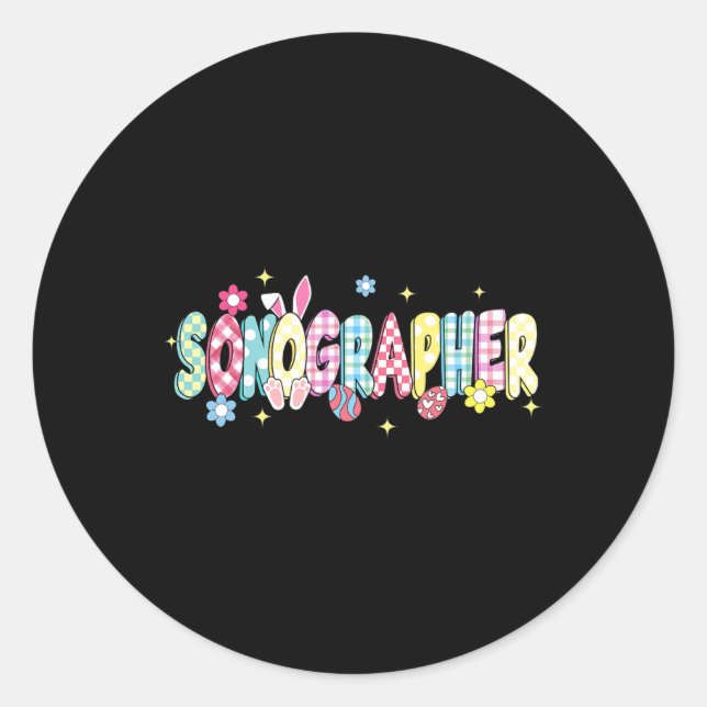 Adesivo Retro Groovy Sonographer Bunny Ear Engraçado Pásco (Frente)
