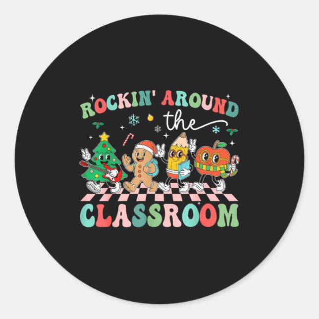 Adesivo Retro Groovy Teacher Christmas Rockin' Around The  (Frente)