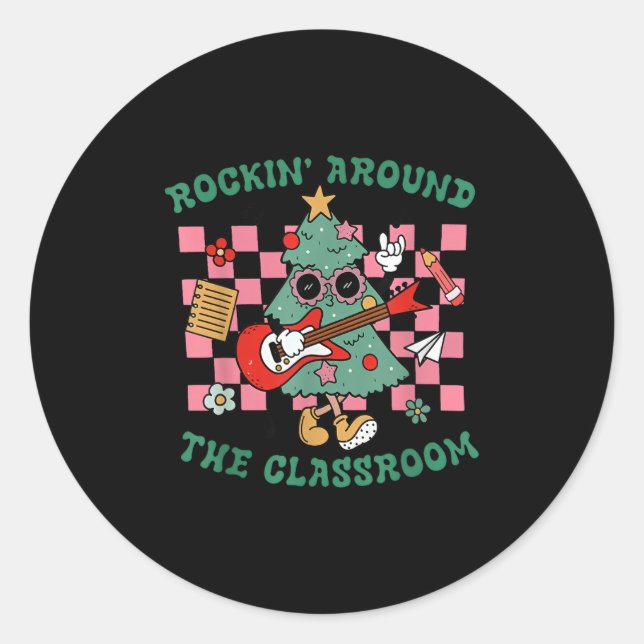 Adesivo Retro Groovy Teacher Christmas Rockin' Around The  (Frente)