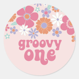 Adesivo Retro Groovy Um Floral Rosa