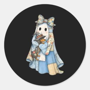 Adesivo Retro Halloween Azul Denim Fantasma Dachshund Engr