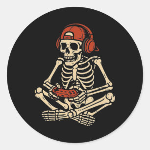 Adesivo Retro Halloween Esqueleto Gamer Vídeo Jogos Menino