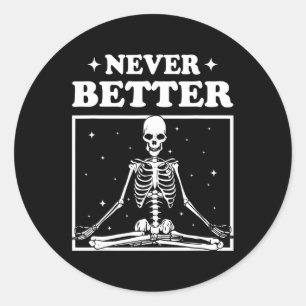 Adesivo Retro Halloween Nunca Melhor Esqueleto Yoga Assust