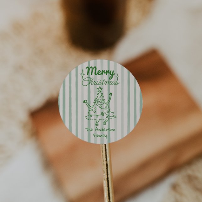 Adesivo Retro Hand Drawn Green Funny Christmas Tree  (Criador carregado)
