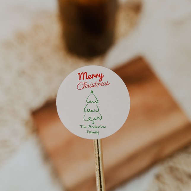 Adesivo Retro Hand Drawn Green Red Abstract Christmas Tree (Criador carregado)