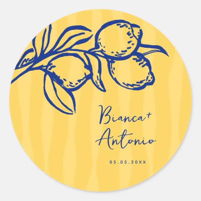 Adesivo Retro Hand Drawn Handwritten Blue Italian Wedding (Frente)