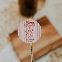 Retro Hand Drawn Red Funny Christmas Tree Vintage