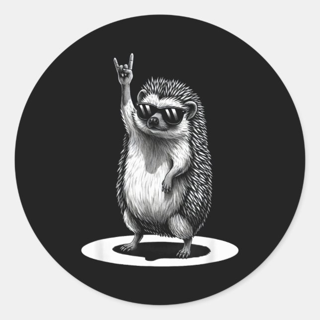 Adesivo Retro Hedgehog Rock Music Men Kids Women Funny Ani (Frente)