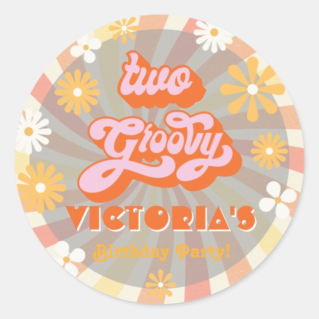Adesivo Retro Hippie 70's Duas Festas de aniversário Groov (Frente)