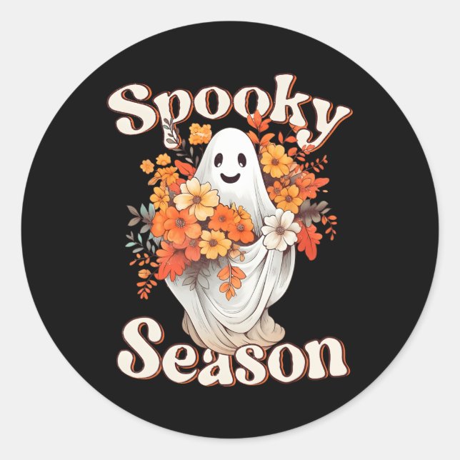 Adesivo Retro Hippie Halloween Cute Ghost Spooky Season Fu (Frente)