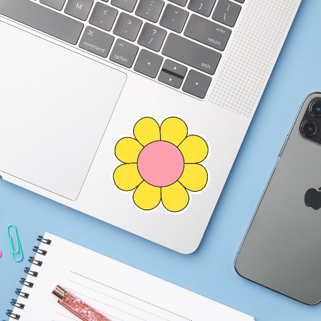 Adesivo Retro hippy rosa e amarelo Daisy (Notebook com iPhone)