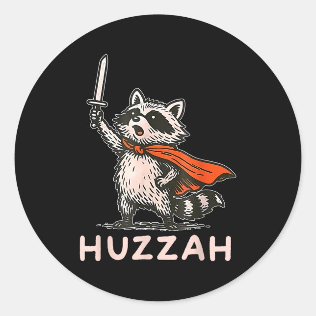 Adesivo Retro Huzzah Raccoon Knight Funny Sword Meme Quote (Frente)