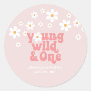 Adesivo Retro Jovem Selvagem Uma Daisy floral 1º aniversár