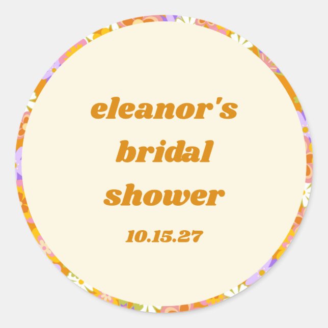 Adesivo Retrô Laranja Roxo Floral Personalizado Chá de Noi (Frente)