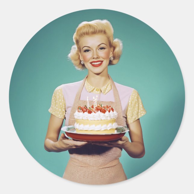 Adesivo Retro mãe segurando um bolo de celebração (Frente)