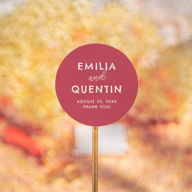 Adesivo Retro Modern Cherry Red Wedding Thank You Favor (Criador carregado)