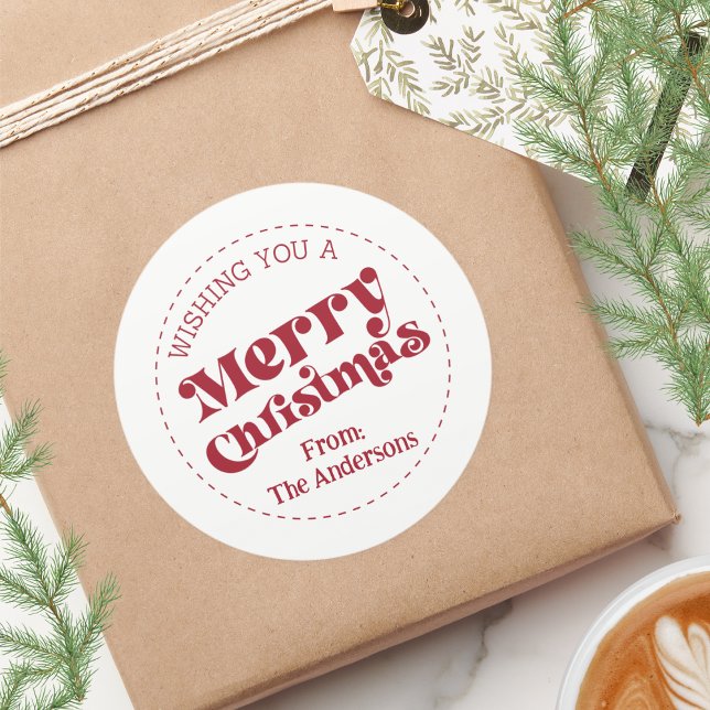 Adesivo Retro Moderno Simples Natal Grande (Merry Christmas Simple Retro Modern Round 3" sticker)